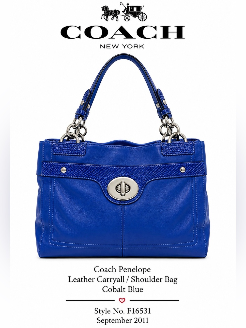 Coach Penelope Bag Blue Leather Satchel with Silver Turnlock EUC